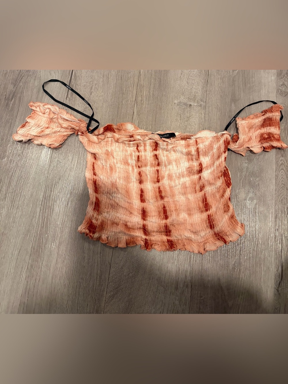Forever 21 Peach and Rust Tie-Dye Off-Shoulder Smocked Top